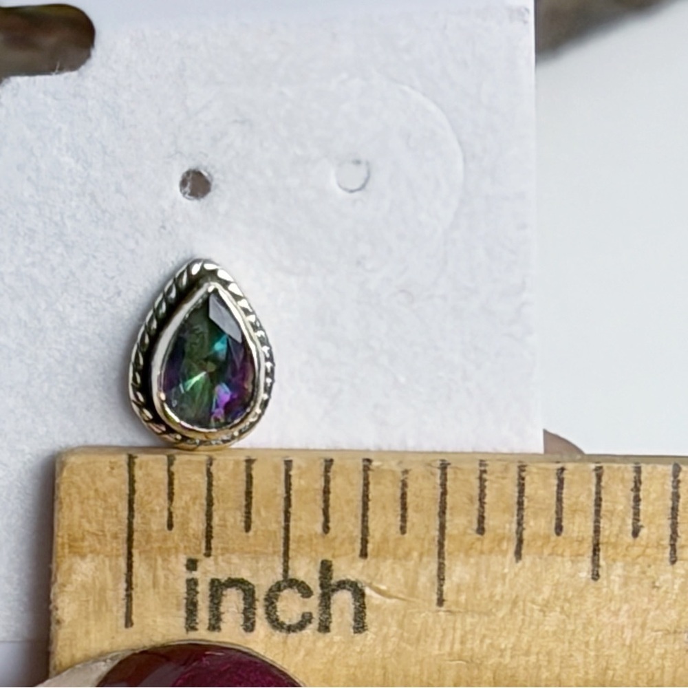 Mystic Topaz Earrings Pure Sterling Silver 925 Green Purple Gemstone Stud Post - Picture 12 of 12